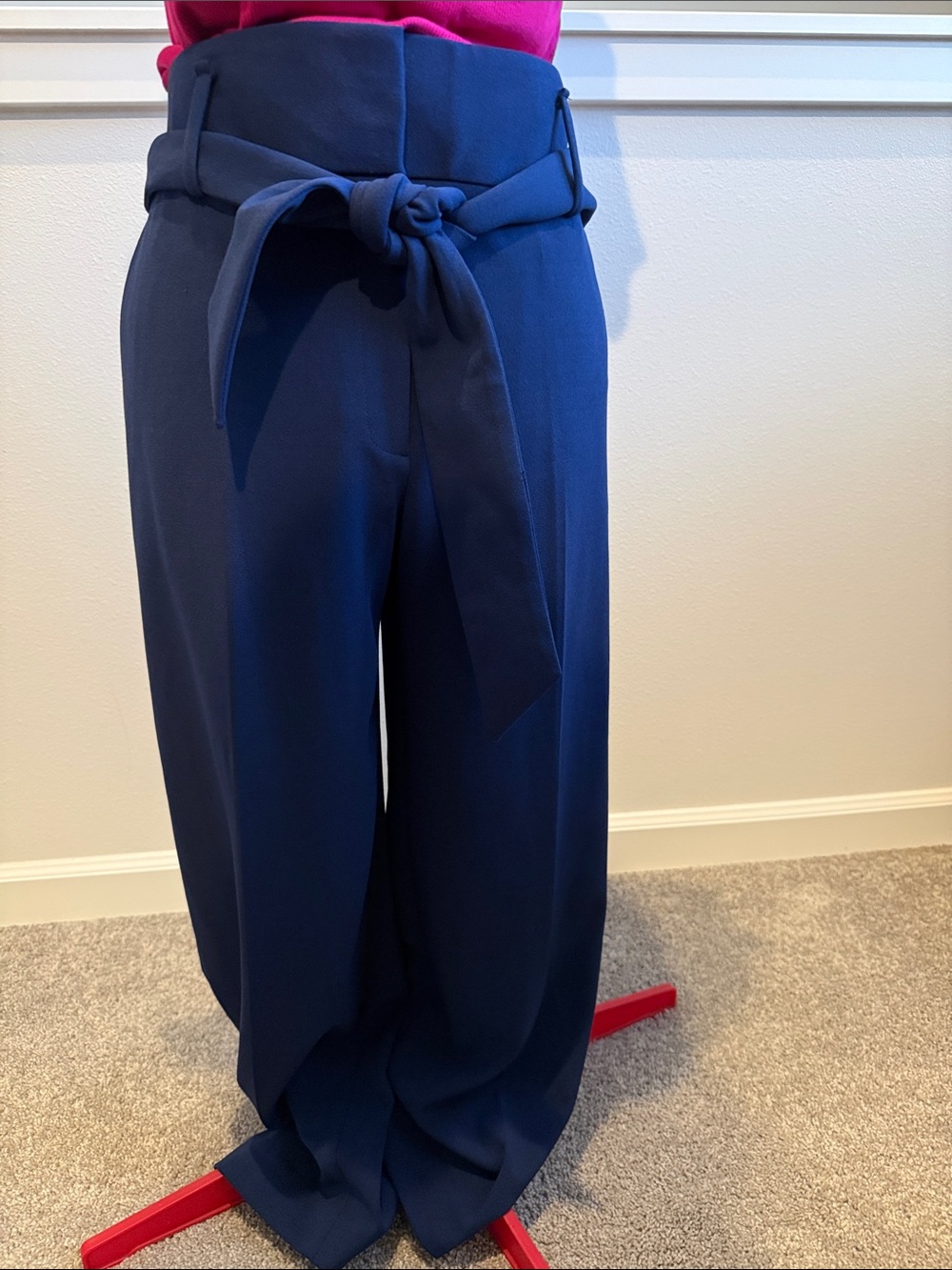 DKNY Navy Paperbag Waist Trousers with Self Tie